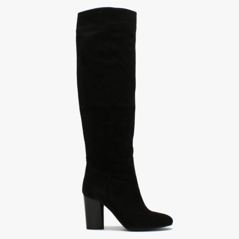 Lorna Black Suede Block Heel Over The Knee Boots