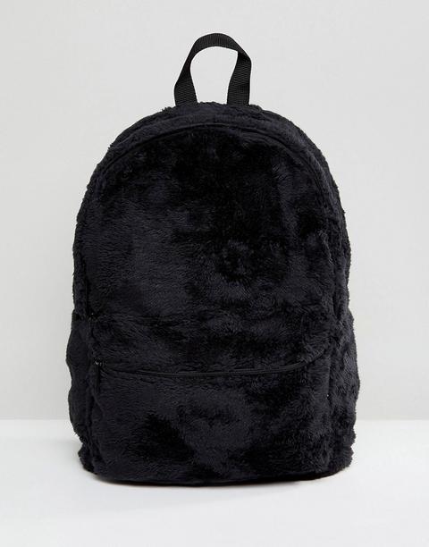 Asos - Zaino Nero In Pelliccia Sintetica - Nero