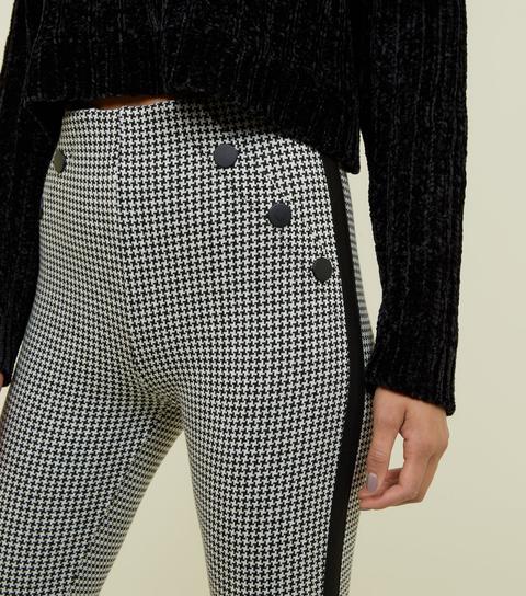 Black Side Stripe Houndstooth Pocket Detail Leggings New Look