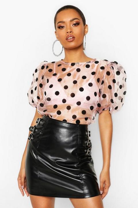 Top À Manches Bouffantes À Pois En Organza - Blush - M, Blush