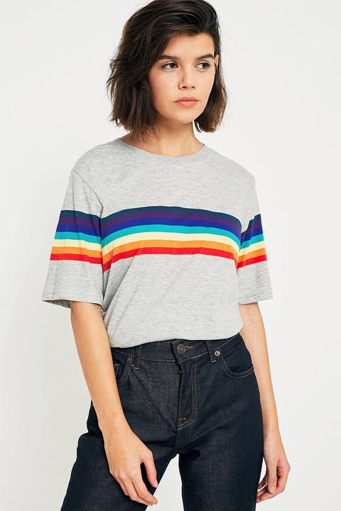 Uo Rainbow Striped Sleeve T-shirt - Womens Xs