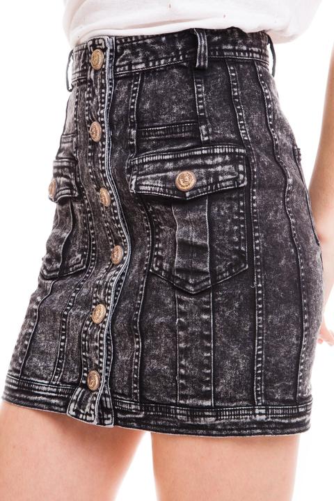 Falda Denim Bolsillos Y Botones
