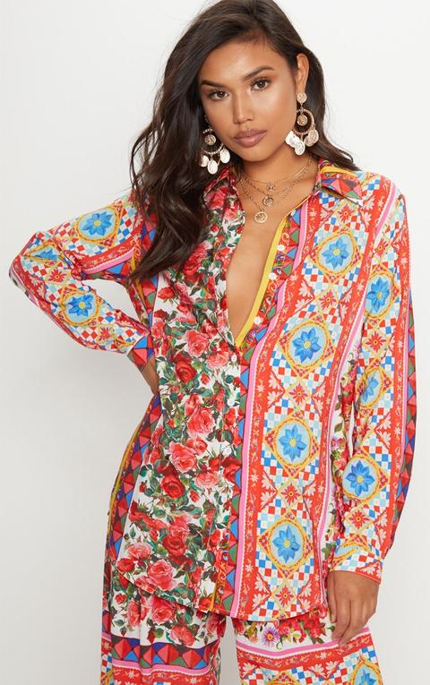 Multi Floral Print Oversized Shirt