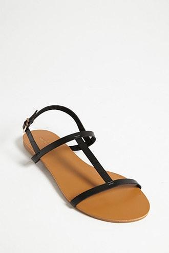 Forever 21 Faux Leather T-strap Sandals Black