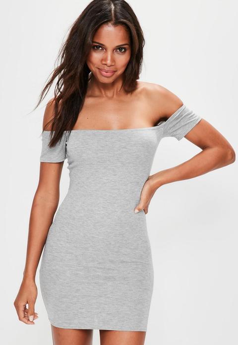 Grey Bardot Short Sleeve Bodycon Mini Dress