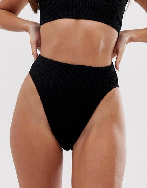 Braguitas De Bikini De Pernera Alta Y Diseño De Talle Alto De Efecto Arrugado Mix And Match De Asos Design-negro