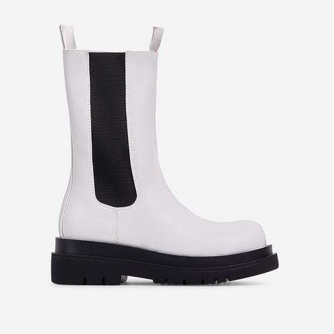 Orlando Ankle Chelsea Biker Boot In White Faux Leather, White