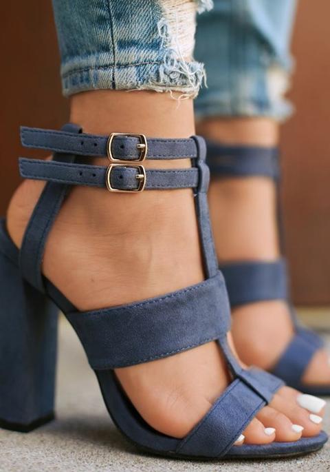 sandali blu tacco alto
