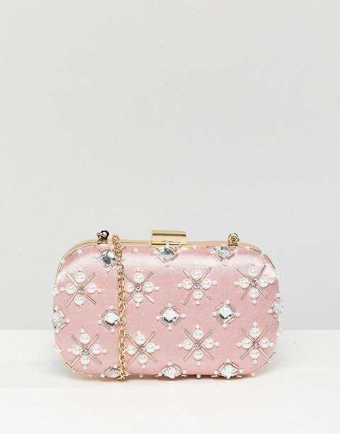 Clutch Cuadrado Con Adorno De Perlas En Color Rosado De True Decadence