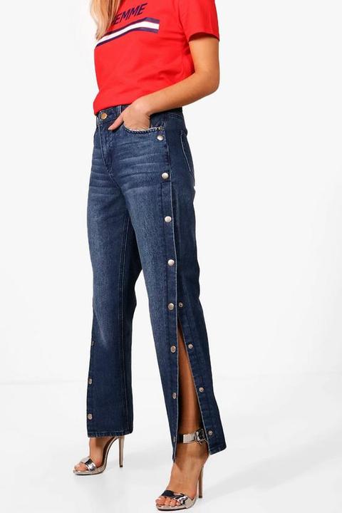 Popper Side Wide Leg Jeans