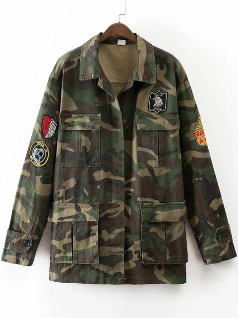 Abrigo De Camuflaje Con Bordado Verde Militar