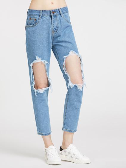 Distressing Ripped Knees Jeans