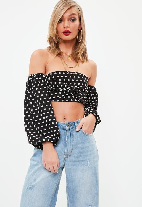 Black Twist Front Polka Dot Top