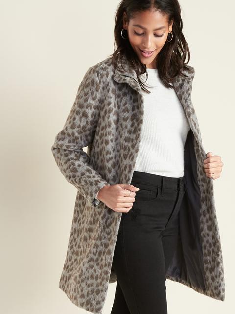 grey and black leopard print coat