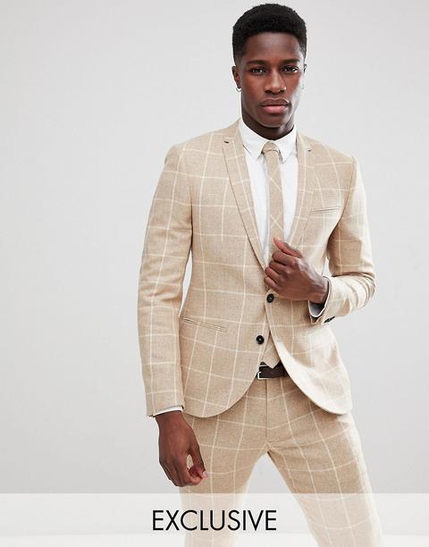 Noak Skinny Suit Jacket In Grid Check-cream