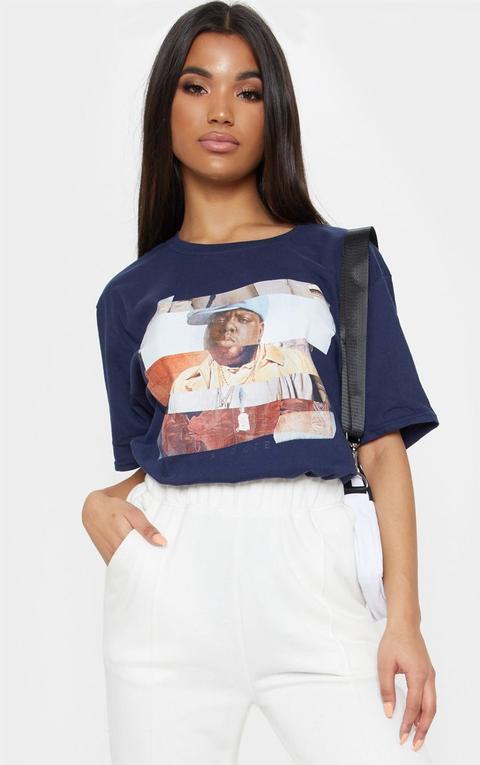 Navy Biggie Print Oversized T Shirt