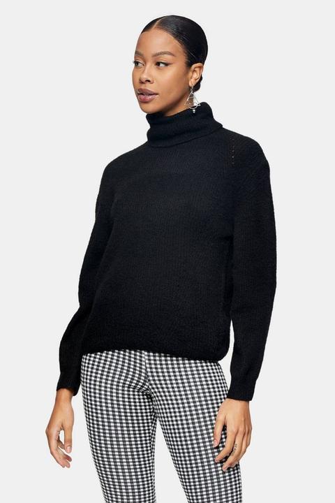 Black Roll Neck Knitted Jumper