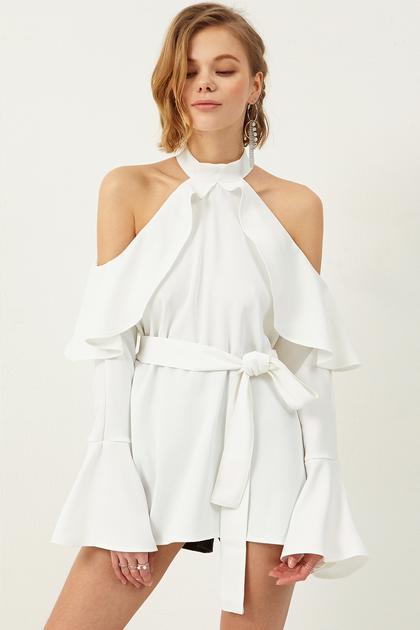 Yena Ruffle Cold Shoulder Dress