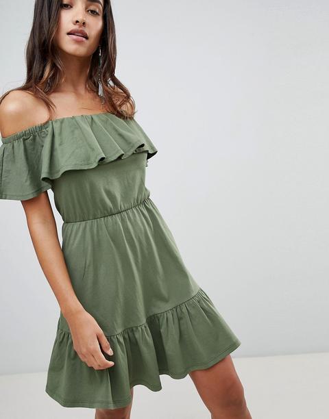 Vestido Veraniego Con Escote Bardot Y Falda A Capas De Asos Design