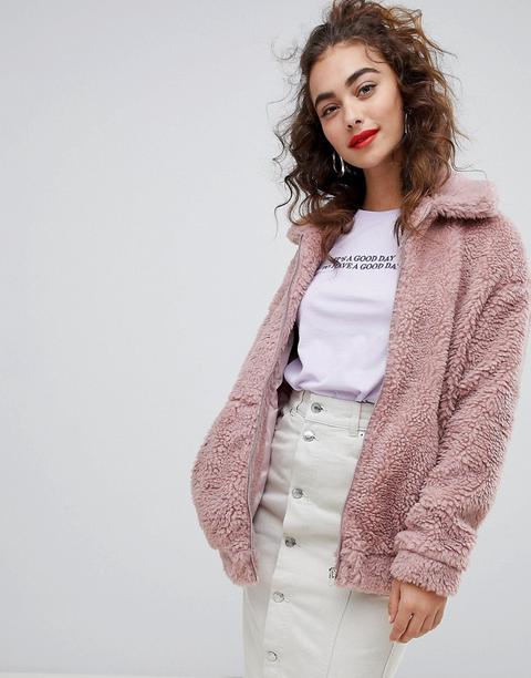 New Look - Bomber In Pelliccia Sintetica - Rosa