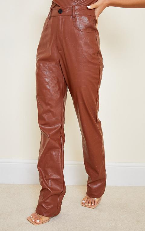 Chocolate Brown Croc Print Faux Leather 