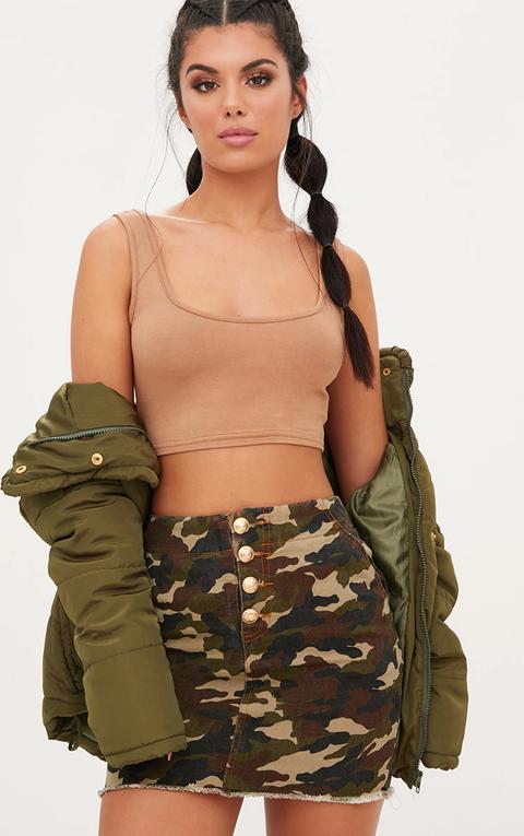 Khaki Camouflage Denim Mini Skirt, Camo