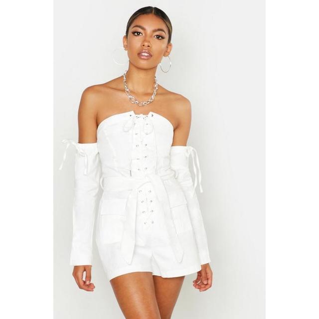 white cargo playsuit