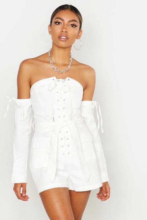 white cargo playsuit