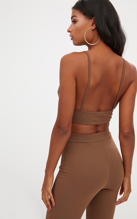 Chocolate Brown Strappy Front Crop Top