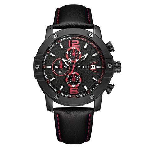 Megir Men Relogio Masculino Top Brand Luxury Leather Military Watch - Black