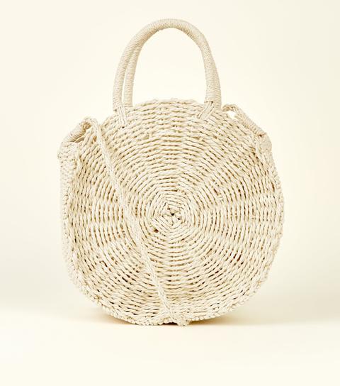 Cream Circle Woven Straw Tote Bag New Look