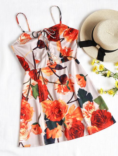 Vestito Mini Cami Floreale Stringato Floral