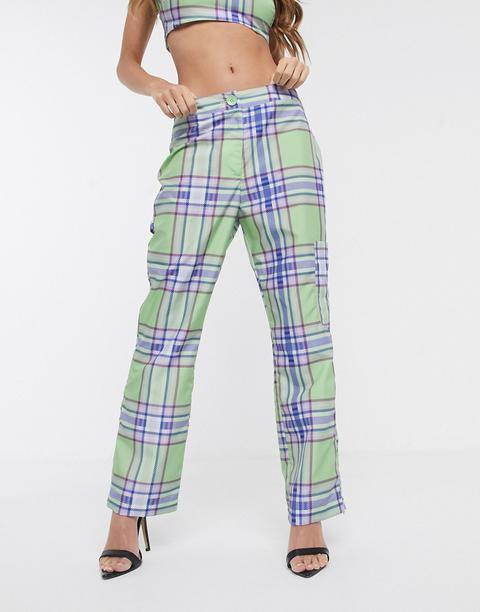 Asos Design 90's Check Kick Flare Trouser In Shell Fabric Co-rd-multi