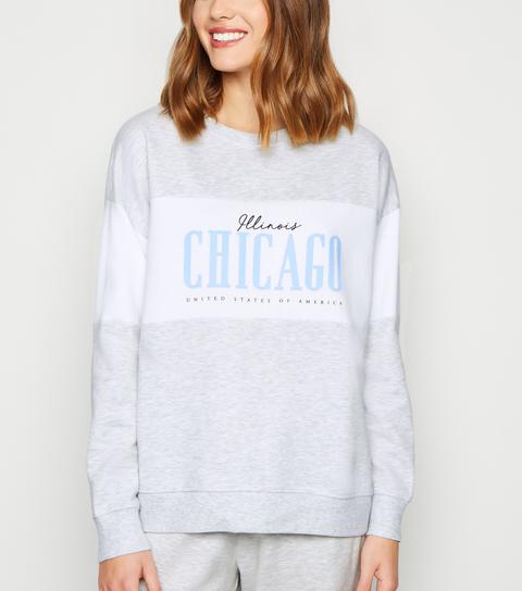 Grey Colour Block Chicago Slogan Sweatshirt New Look