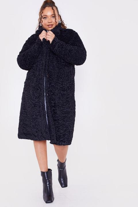 Black Coats - Plus Size Jac Jossa Black Faux Fur Longline Cocoon Coat