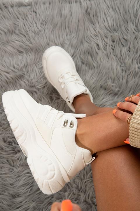 White Two Tone Extreme Sole Chunky Trainers - Miara