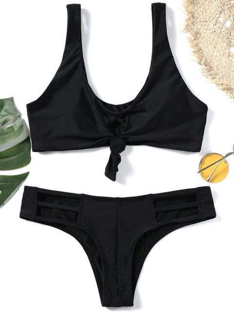 Conjunto De Bikini Anudado Con Escote Anudado