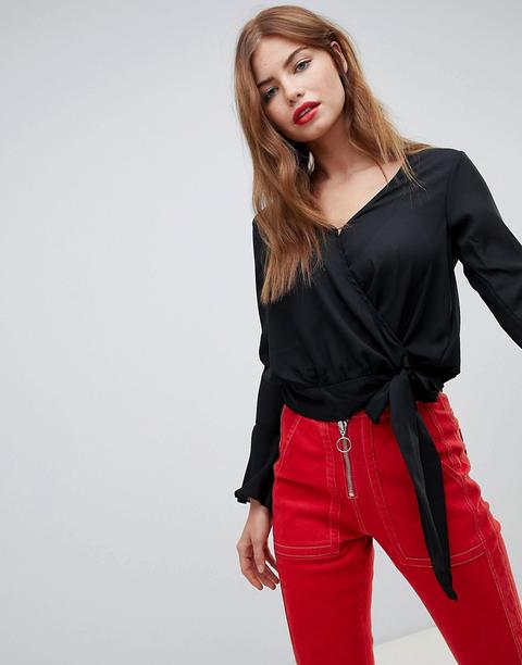 Brave Soul - Sweet - Bluse Mit Wickeldesign Vorne - Schwarz