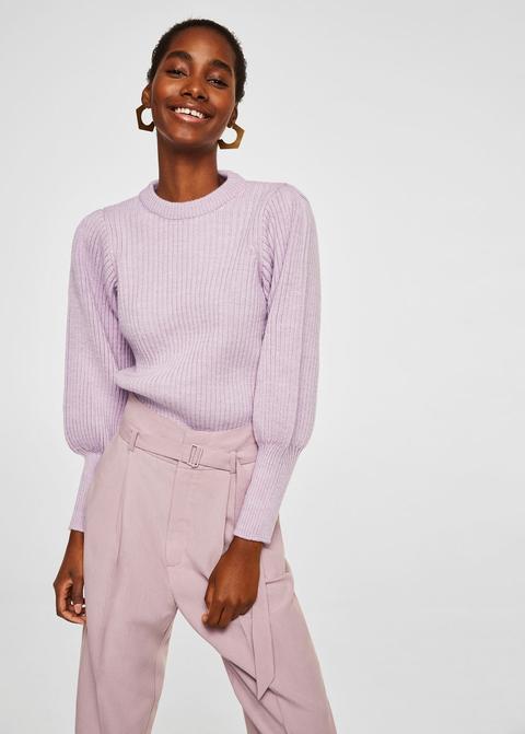 Puffed Sleeves Ribbed Jumper