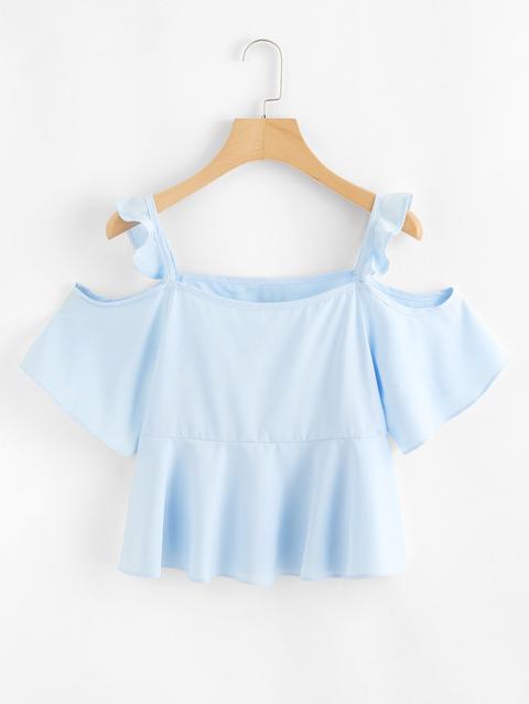 Open Shoulder Ruffle Trim Top