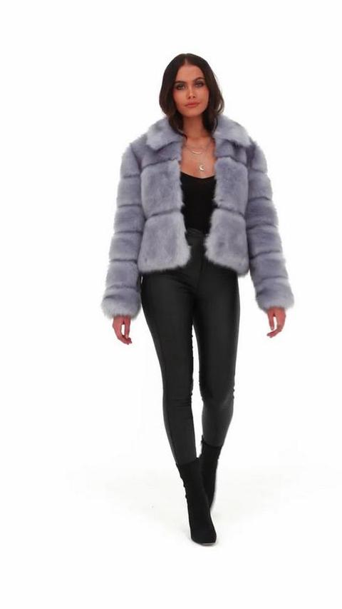 Premium blue crop deals pelted faux fur jacket