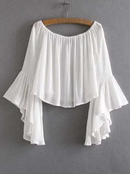 Blusa Con Escote Bañera Manga Mariposa -blanco