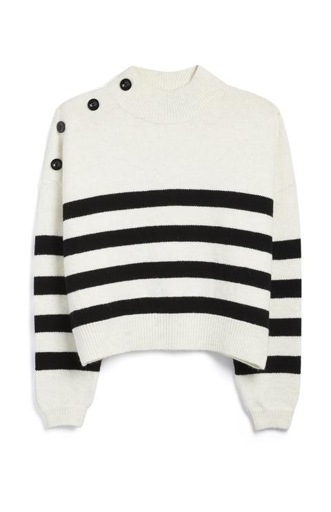 Black And White Stripe Button Jumper