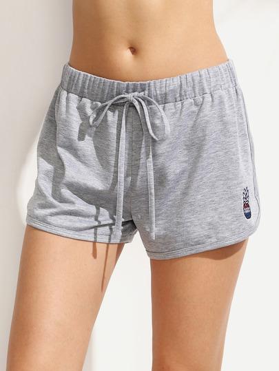 Shorts Cintura Con Cordón Bordado Gris