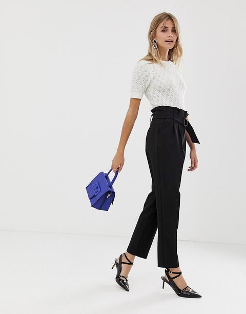 Miss Selfridge - Pantaloni Neri Con Vita Alta E Cintura - Nero