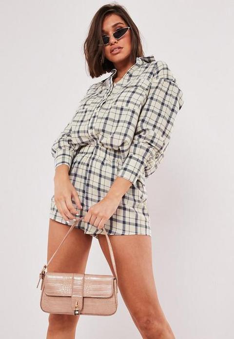 Stone Co Ord Check Oversized Shirt, Stone