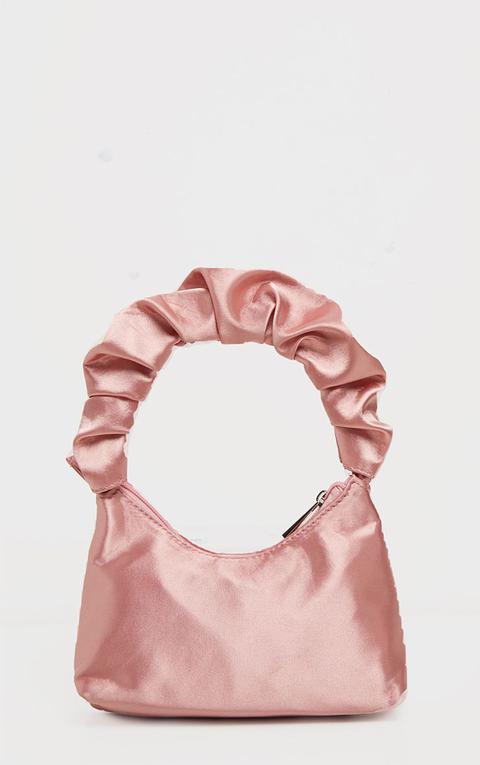 Pink Satin Ruffle Handle Shoulder Bag