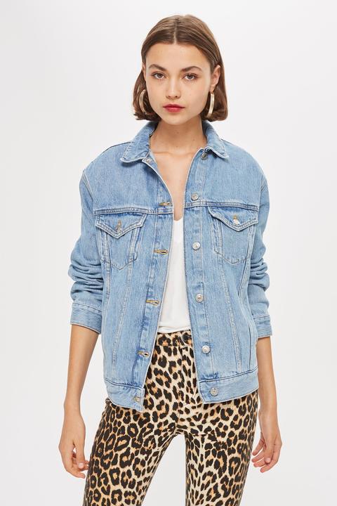 Womens Oversized Denim Jacket - Mid Stone, Mid Stone