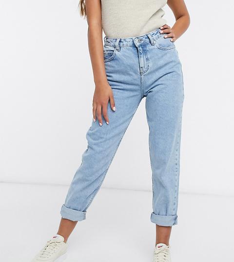 Asos Design Petite High Rise 'original' Mom Jeans In Lightwash-blue