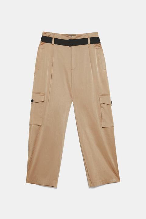 Pantaloni Satinati Con Cintura